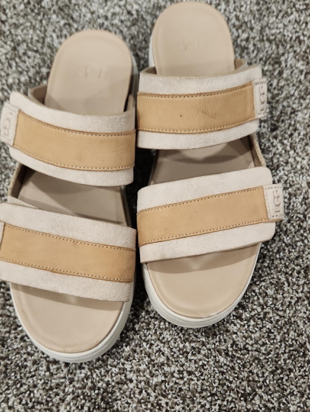 UGG Beige Suede Dual-Strap Slide Sandals - Picture 12 of 13